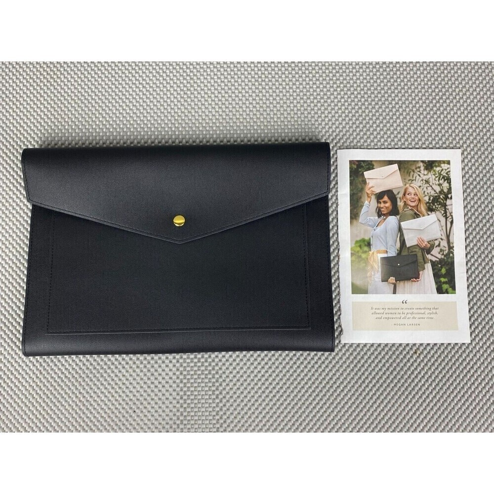 Glass Ladder & Co Portfolio Clutch Womens Black Vegan Leather Formal Elegant